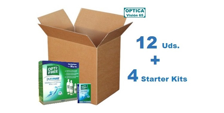 Opti-Free Pure Moist Bipack (2 x 300ml + Kit Viaje) x 12 Pack + 4 Starter Kits